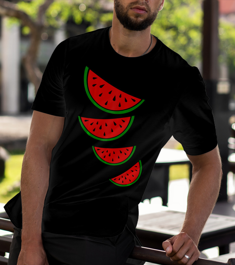 Watermelon Pink Green White Slices Diagonal T-Shirt