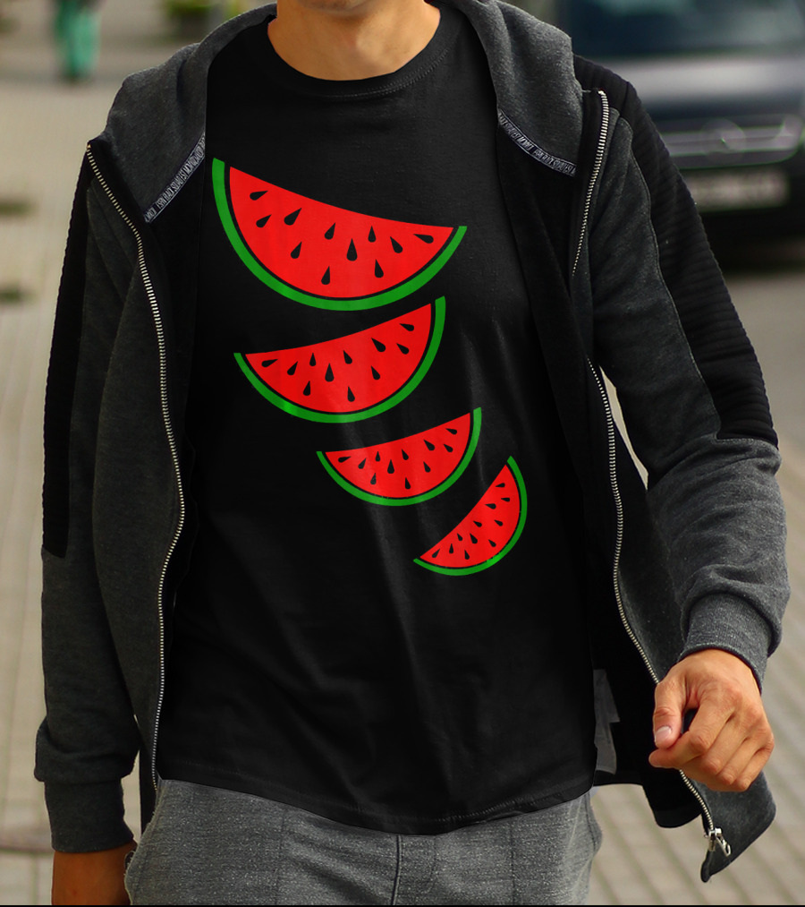 Watermelon Pink Green White Slices Diagonal T-Shirt