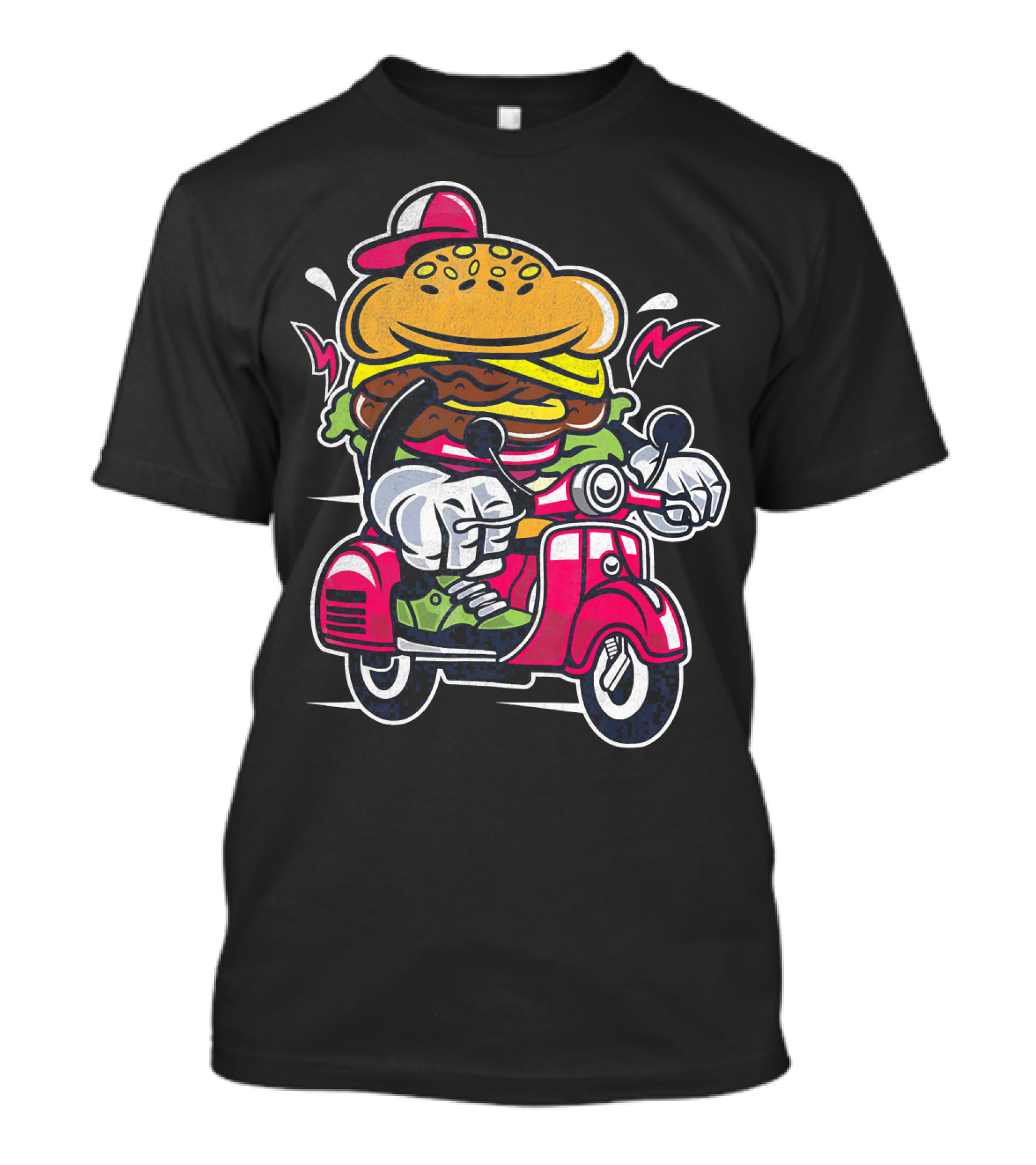 Vintage Scooter Burger Cartoon Rider T-Shirt