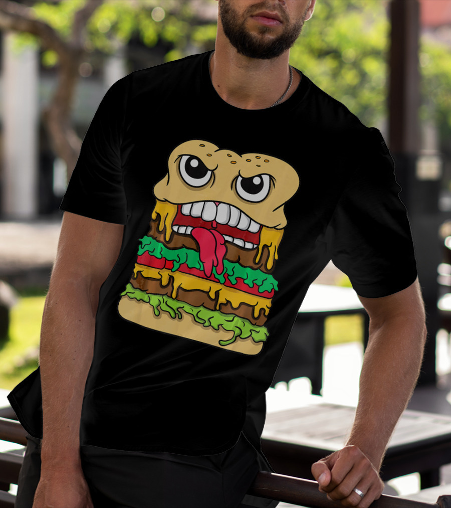 Burger Hamburger Cheeseburger Face With Tongue Out Lettuce And Cheese Layers T-Shirt