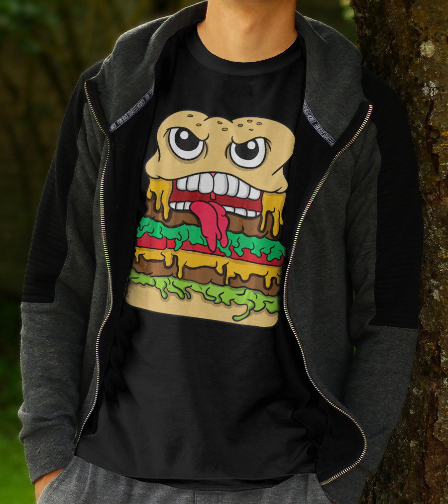 Burger Hamburger Cheeseburger Face With Tongue Out Lettuce And Cheese Layers T-Shirt