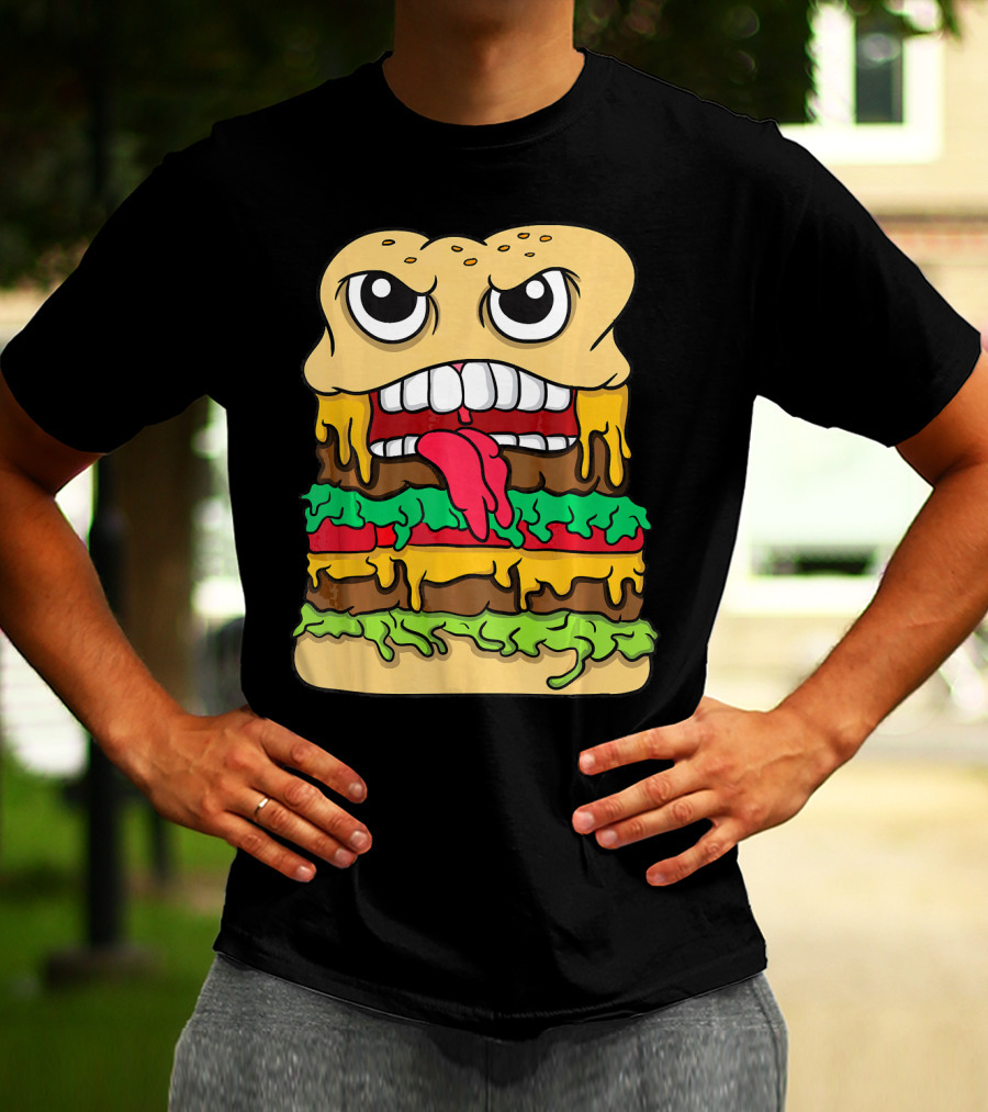 Burger Hamburger Cheeseburger Face With Tongue Out Lettuce And Cheese Layers T-Shirt