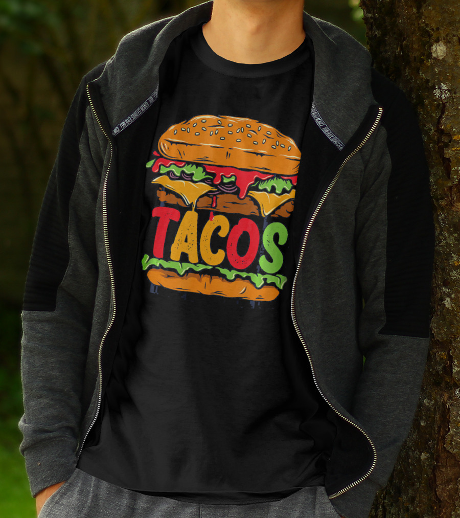 Tacurger Burger Mexican Tortilla Tacos Bold Colorful Lettuce Cheese Combo T-Shirt