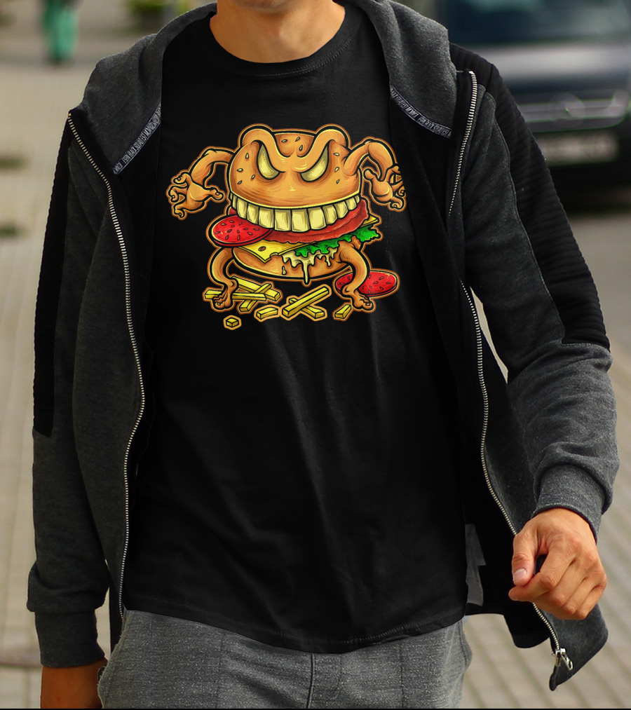 Giant Monster Burger With Muscular Arms And Fries T-Shirt