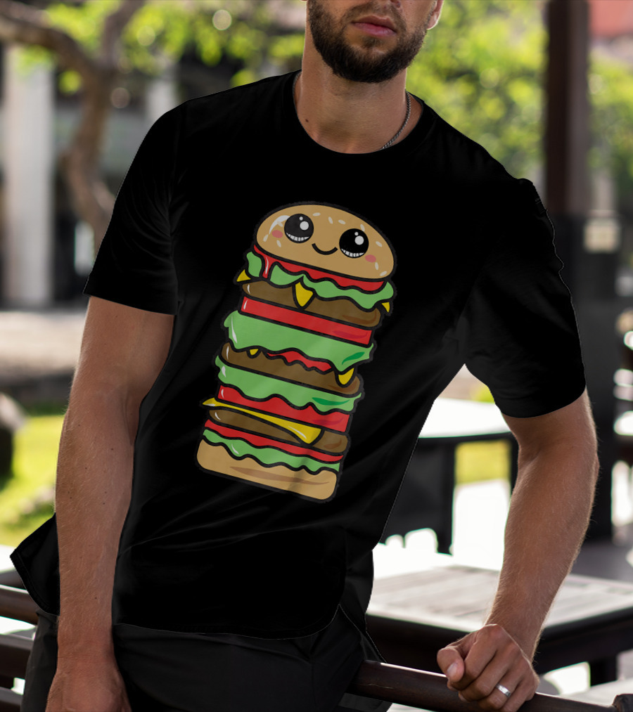 Kids Funny Kawaii Hamburger Burger Eat Food Boy T-Shirt