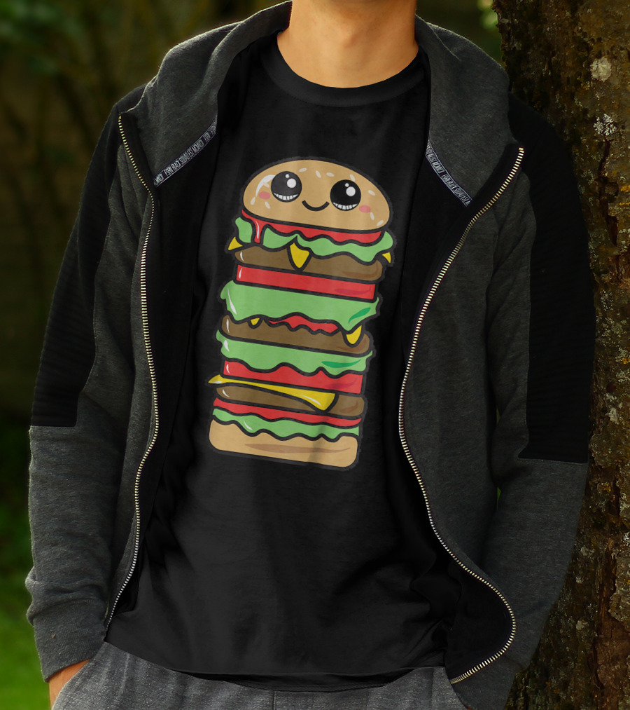 Kids Funny Kawaii Hamburger Burger Eat Food Boy T-Shirt
