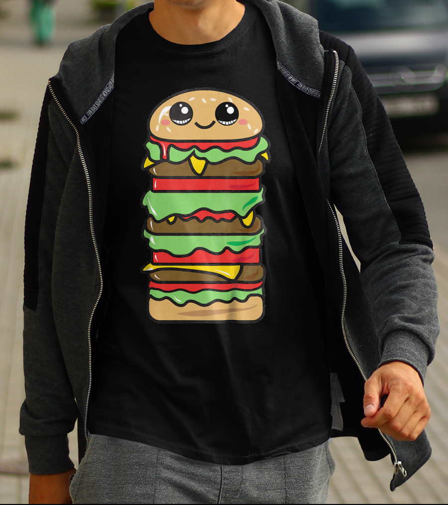 Kids Funny Kawaii Hamburger Burger Eat Food Boy T-Shirt