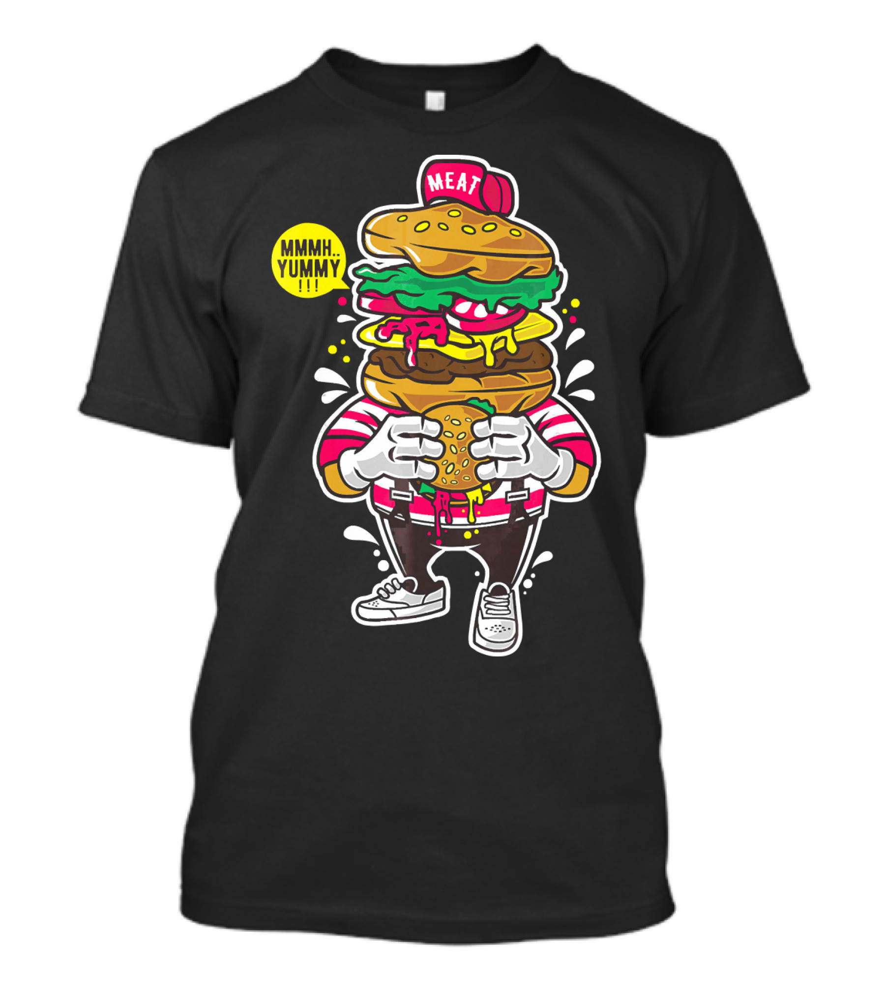 MMMH Yummy Funny Cute Unique Meat Grafitti Hamburger T-Shirt
