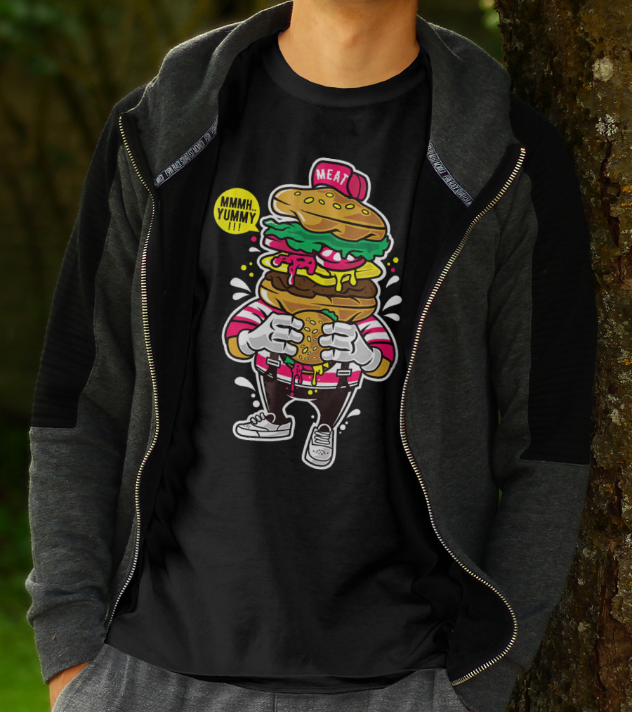 MMMH Yummy Funny Cute Unique Meat Grafitti Hamburger T-Shirt