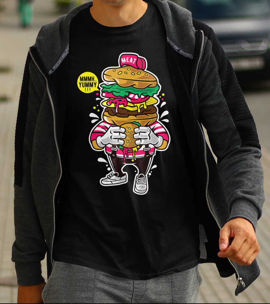 MMMH Yummy Funny Cute Unique Meat Grafitti Hamburger T-Shirt