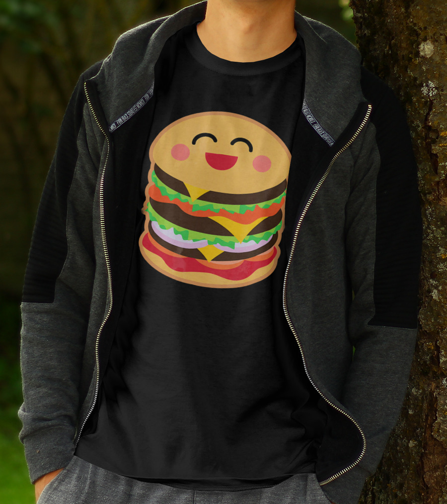 Smiling Happy Hamburger Emoji Stack T-Shirt