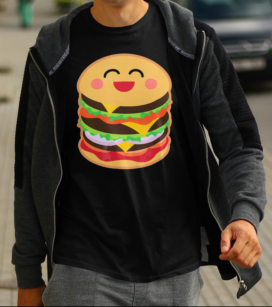 Smiling Happy Hamburger Emoji Stack T-Shirt