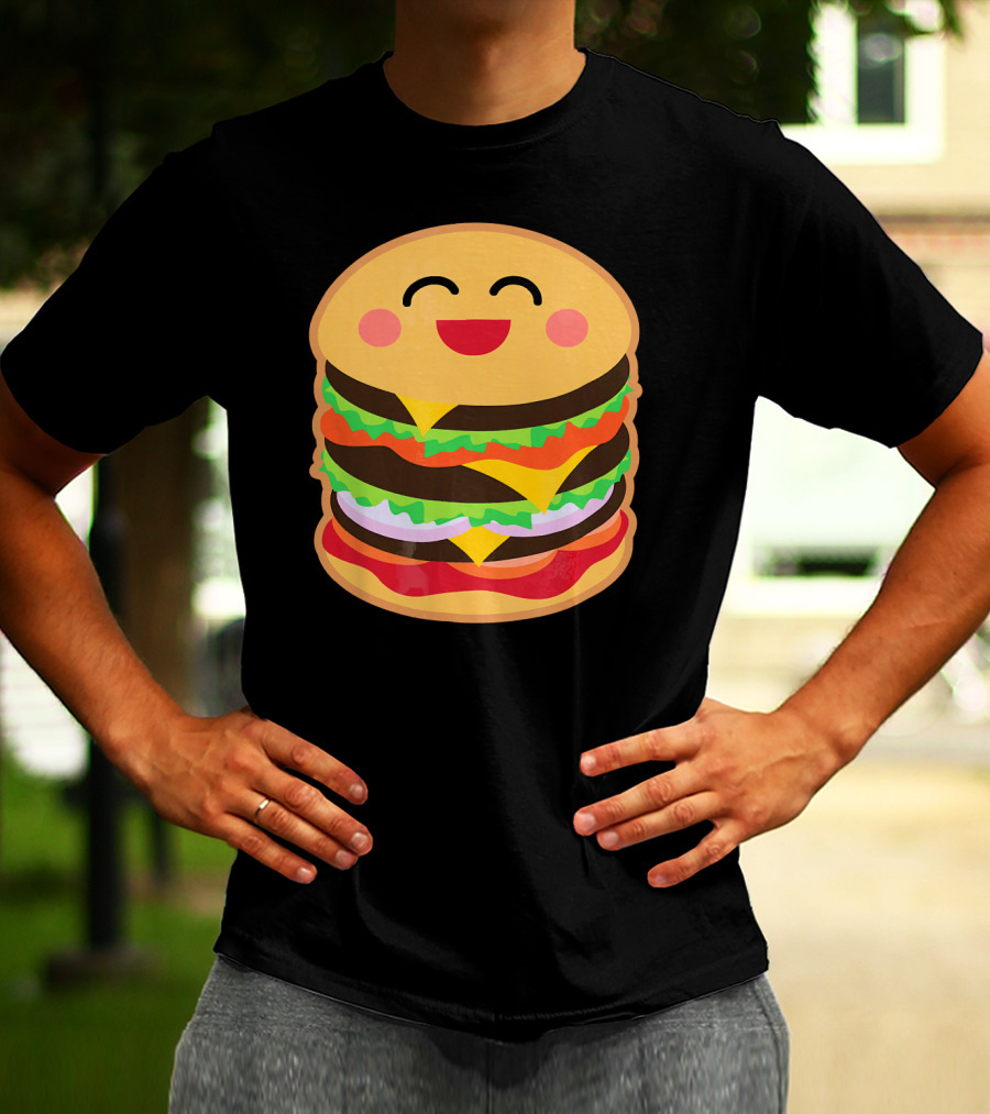 Smiling Happy Hamburger Emoji Stack T-Shirt