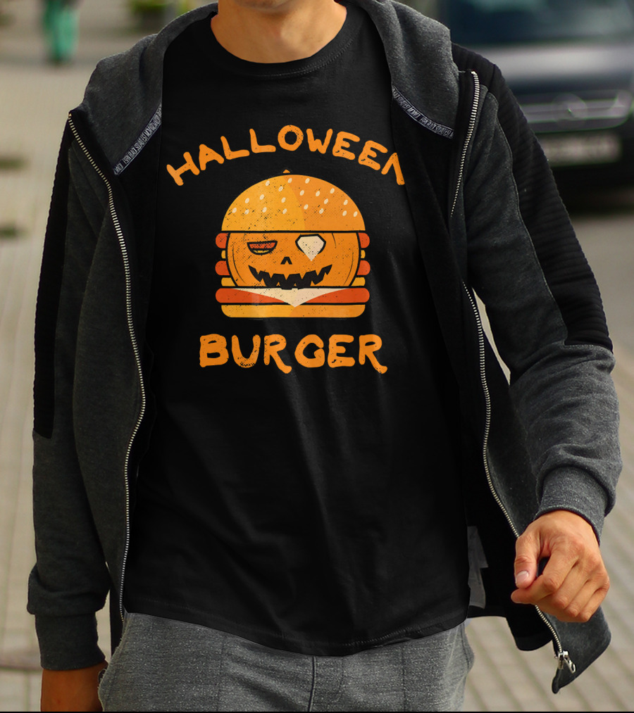 Halloween Pumpkin Burger Jack-O'-Lantern Face T-Shirt