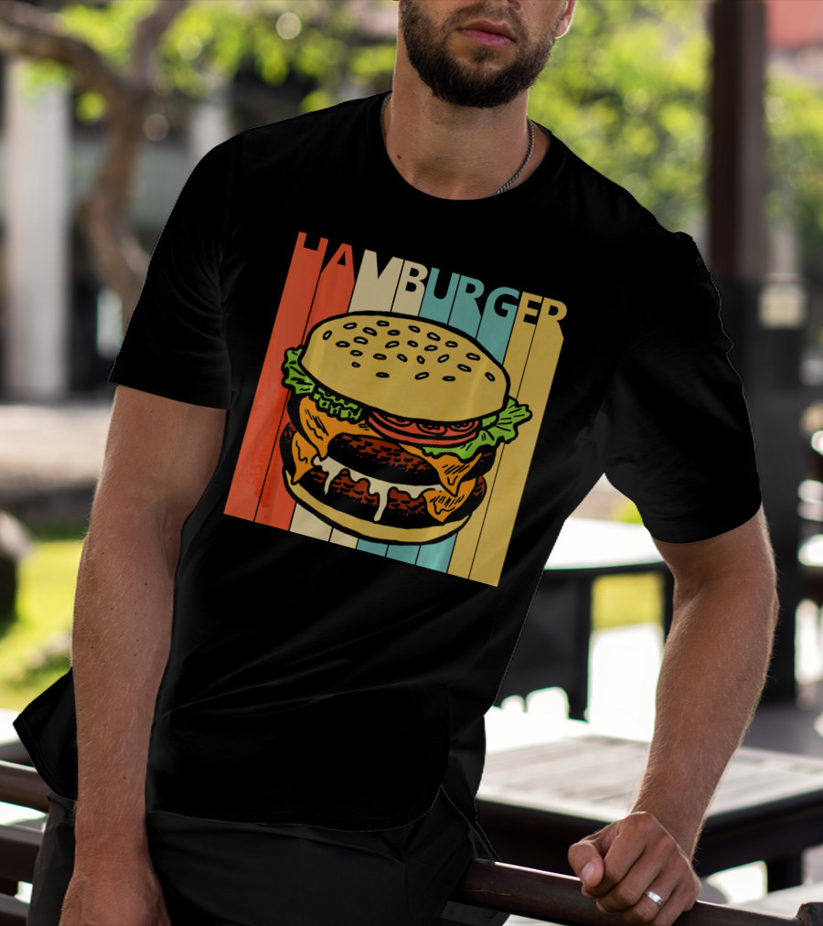 Vintage Retro Hamburger Rainbow Stripe Background T-Shirt