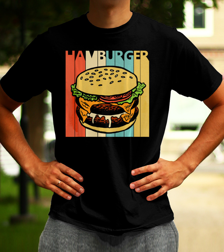 Vintage Retro Hamburger Rainbow Stripe Background T-Shirt