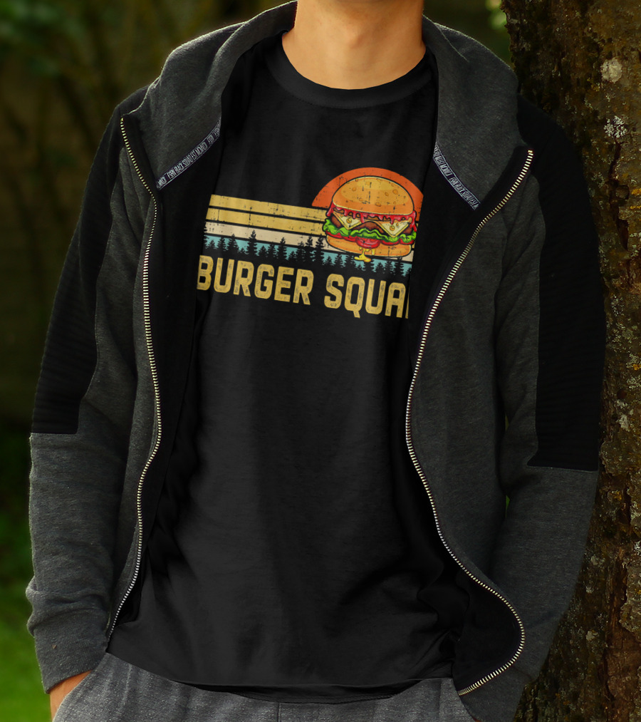 Burger Squad Retro Sunset Cheeseburger Foodie Lover T-Shirt