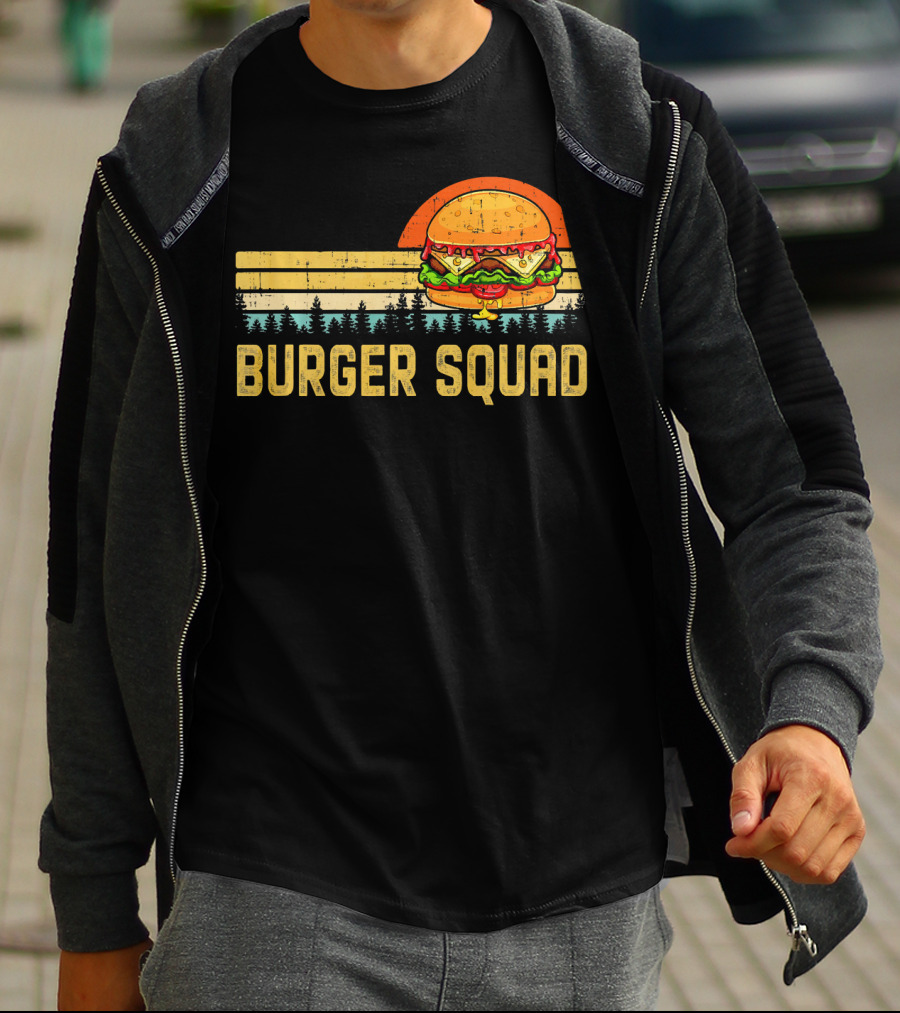 Burger Squad Retro Sunset Cheeseburger Foodie Lover T-Shirt
