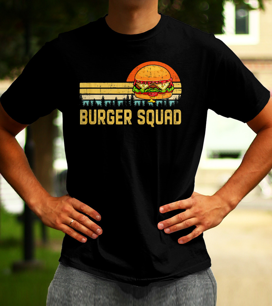 Burger Squad Retro Sunset Cheeseburger Foodie Lover T-Shirt