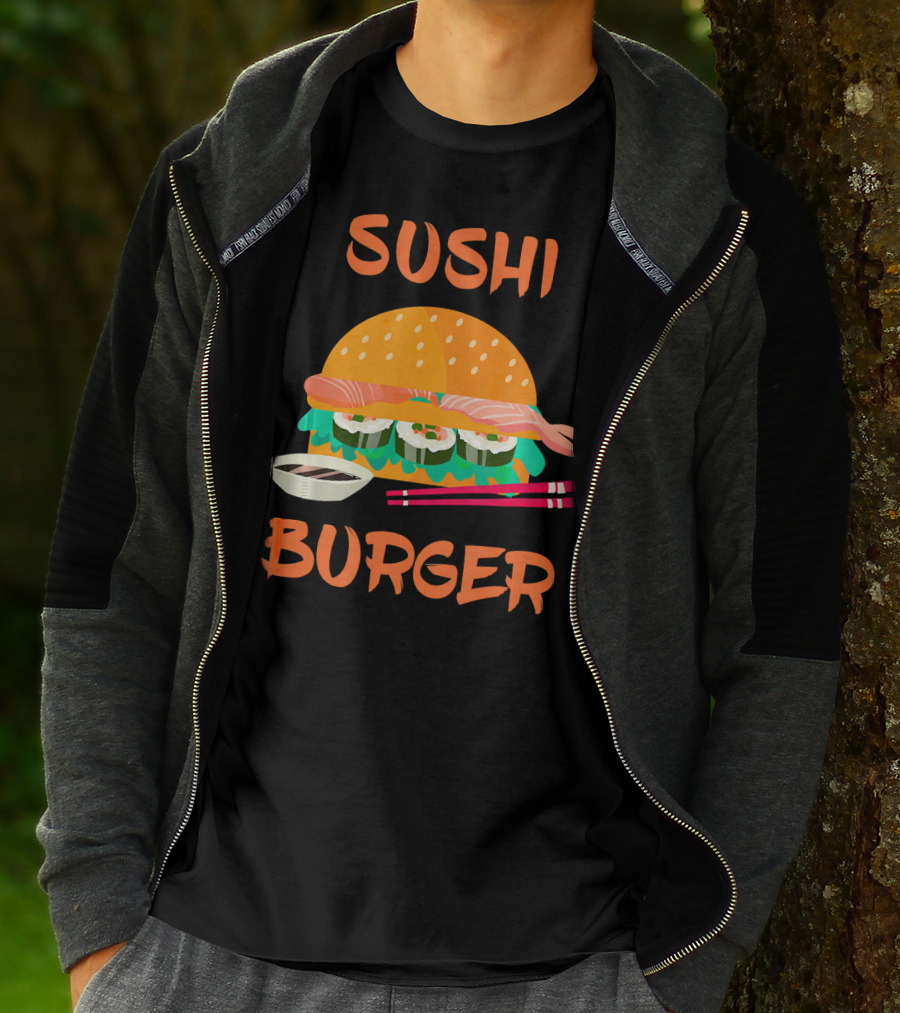 Sushi Burger Japanese Food Hamburger Fusion With Rice Rolls And Chopsticks T-Shirt