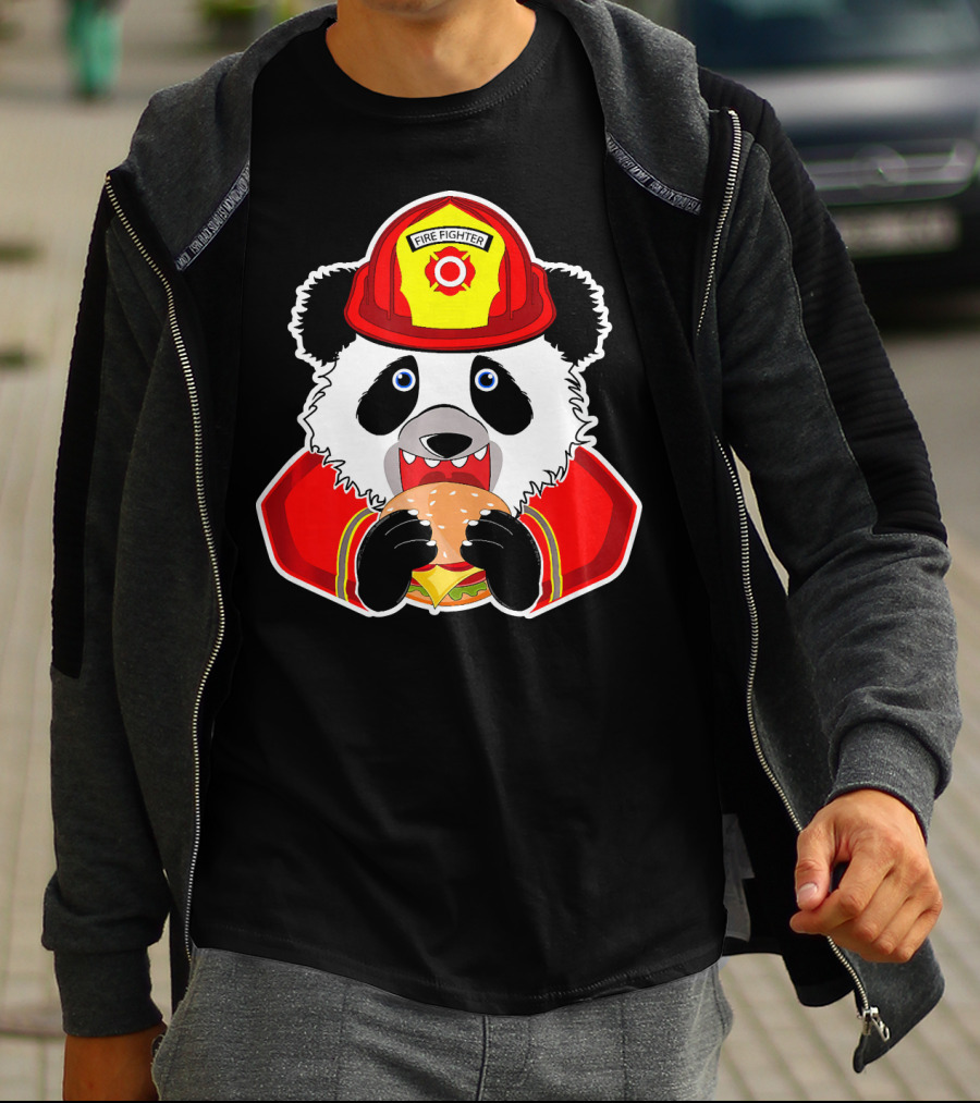 Firefighter Panda Enjoys Burger Delight T-Shirt