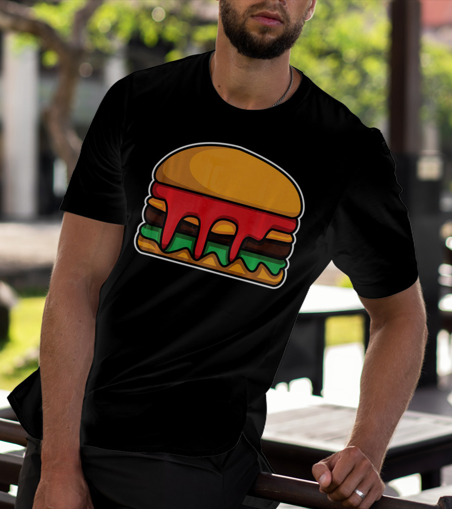 Cool Cute Hamburger Dripping Cheese Ketchup T-Shirt