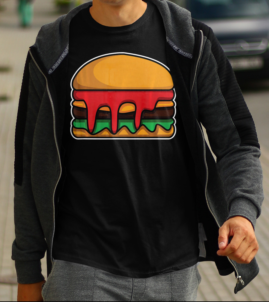 Cool Cute Hamburger Dripping Cheese Ketchup T-Shirt