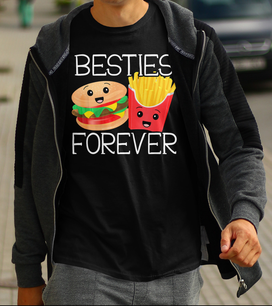 Besties Forever Smiling Hamburger And French Fries Duo T-Shirt
