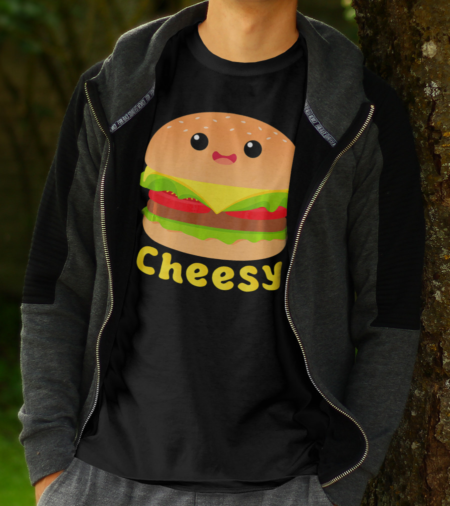 Cheesy Cute Funny Cheese Burger Food Pun Adorable Smiling Burger T-Shirt