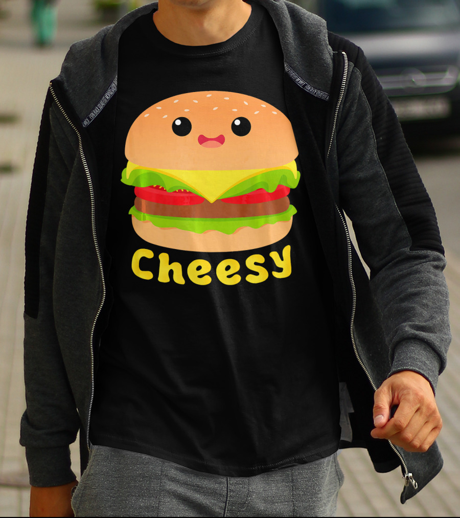 Cheesy Cute Funny Cheese Burger Food Pun Adorable Smiling Burger T-Shirt