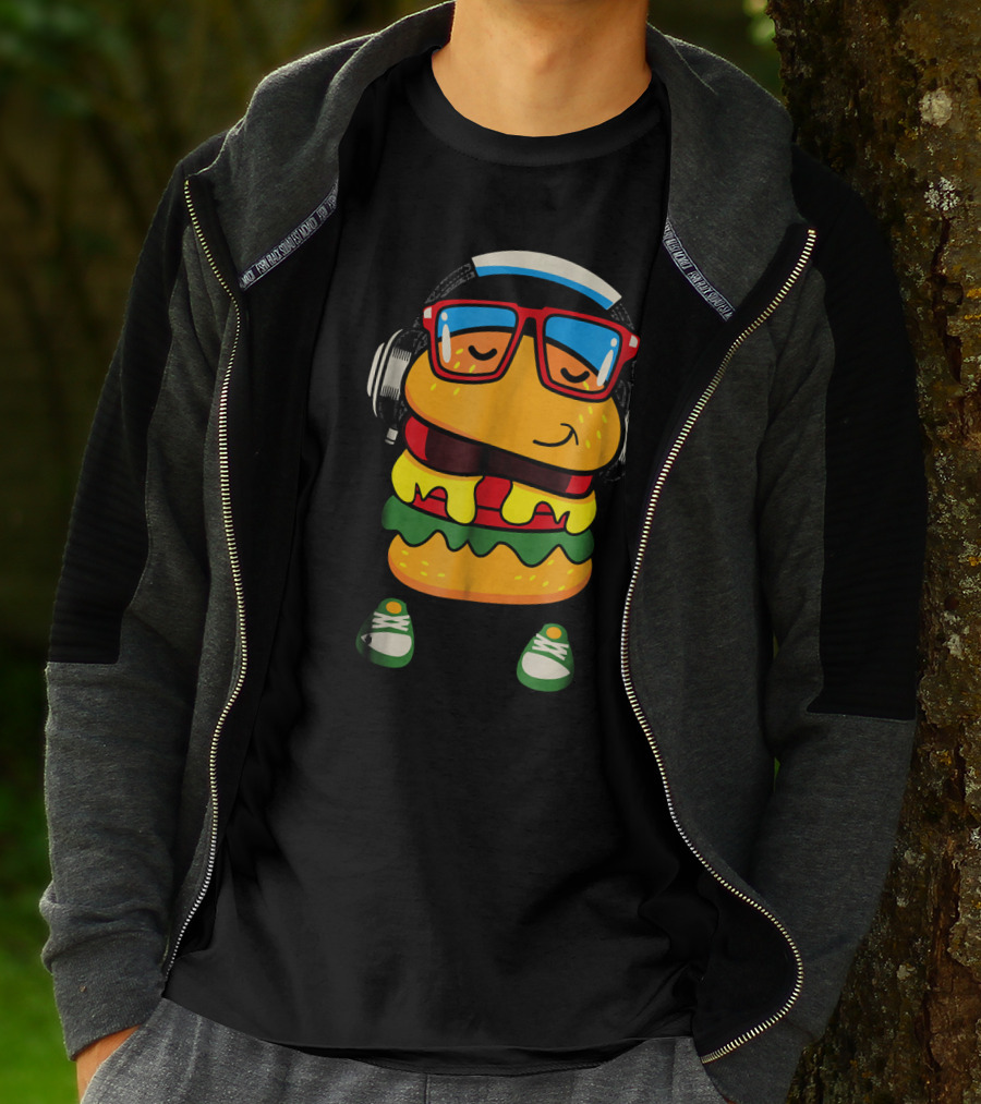 Dancing Hamburger With Headphones And Glasses T-Shirt