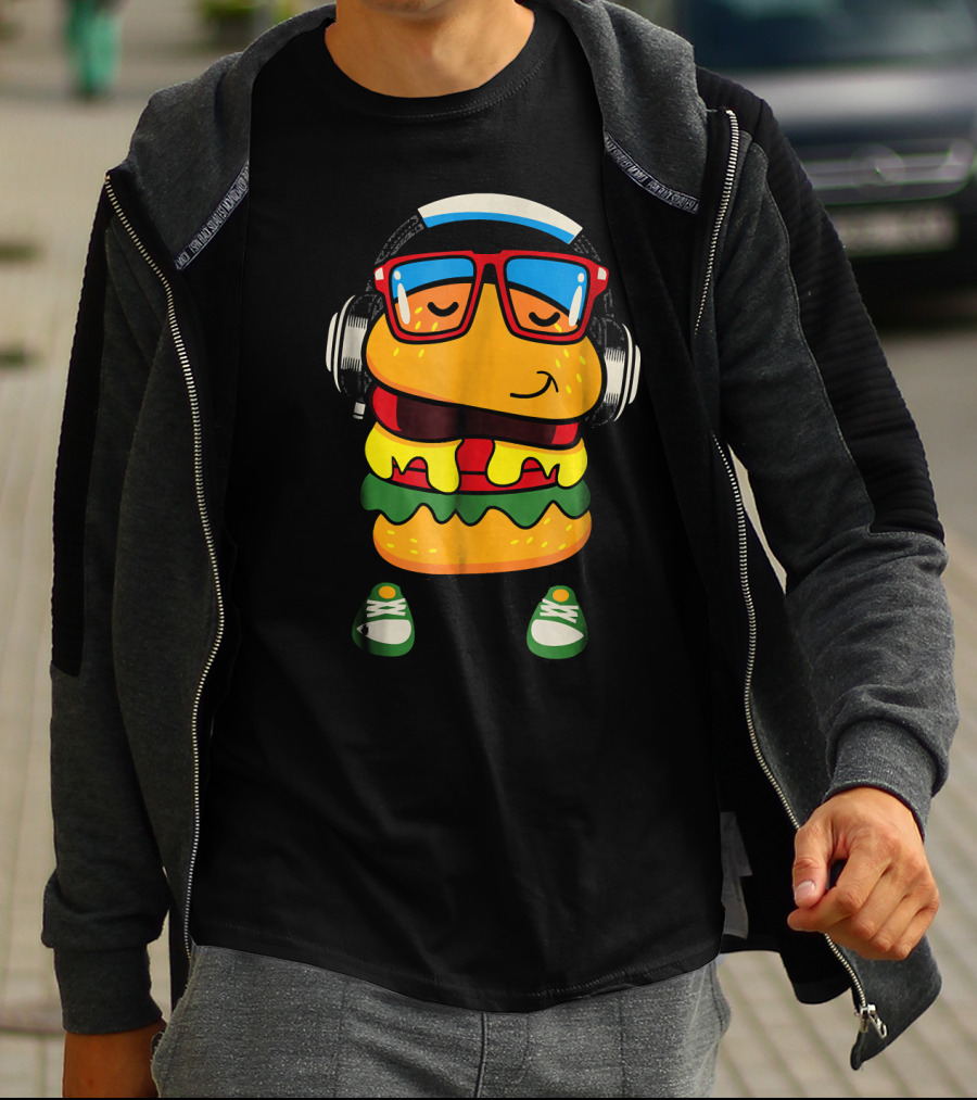 Dancing Hamburger With Headphones And Glasses T-Shirt