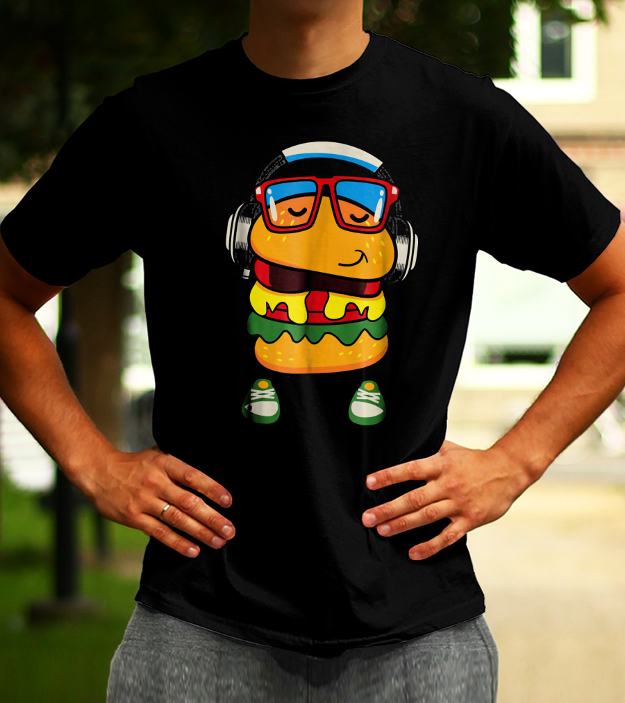 Dancing Hamburger With Headphones And Glasses T-Shirt