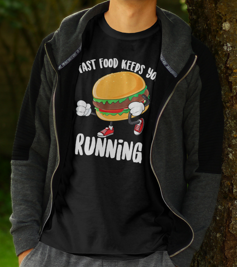 Fast Food Keeps You Running Burger In Sneakers Cool Junk T-Shirt