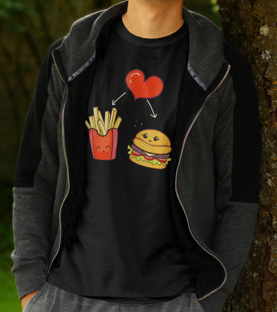 Burger Fries Kids Kawaii Heart Cute Food Lovers T-Shirt