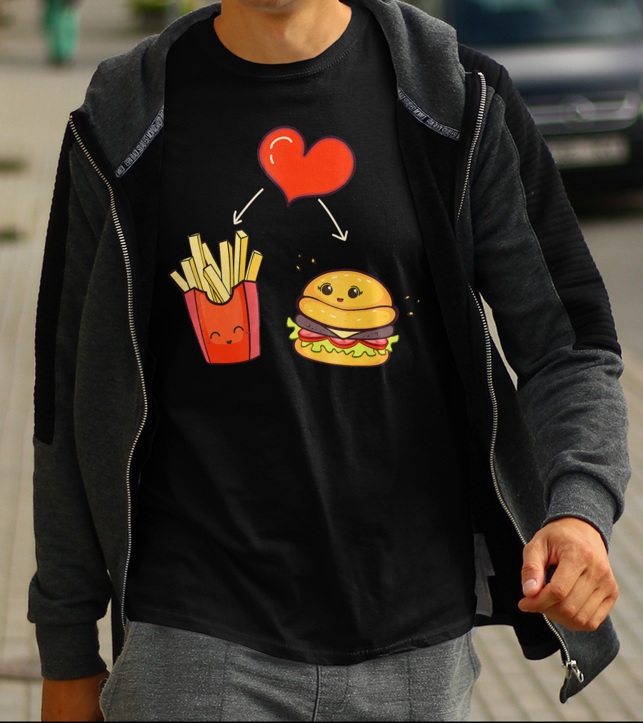 Burger Fries Kids Kawaii Heart Cute Food Lovers T-Shirt