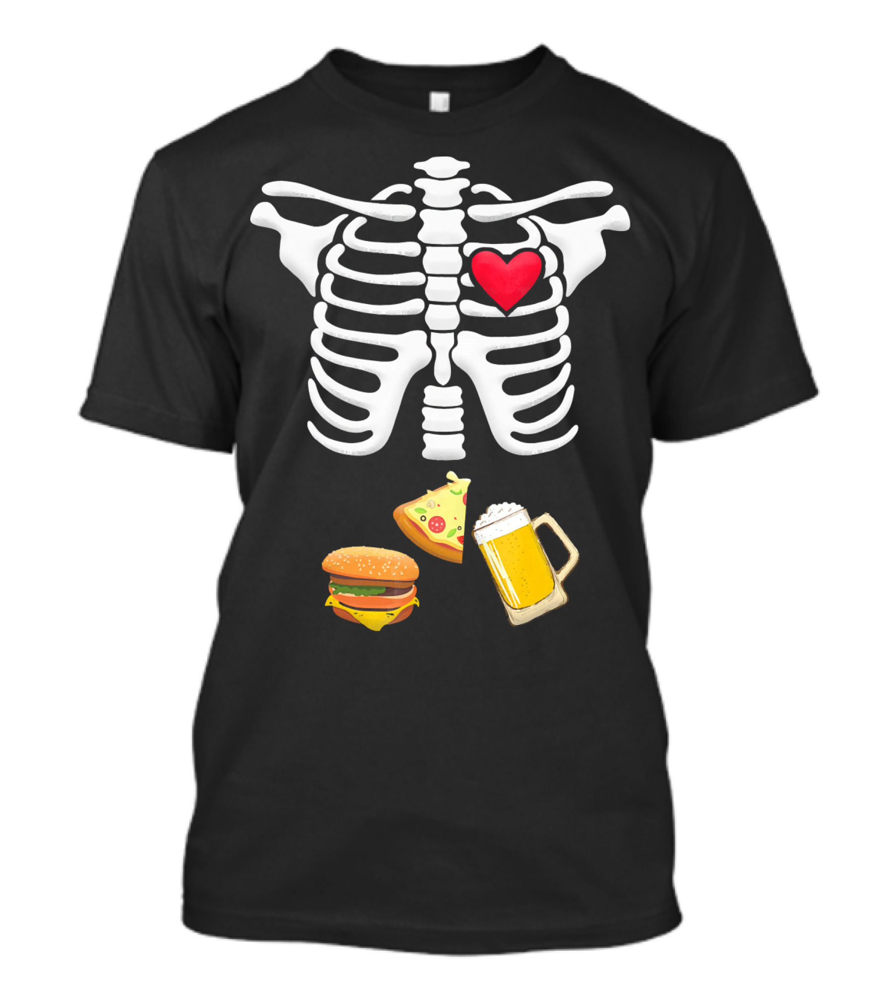 Hamburger Pizza Beer Heart Skeleton Ribs T-Shirt