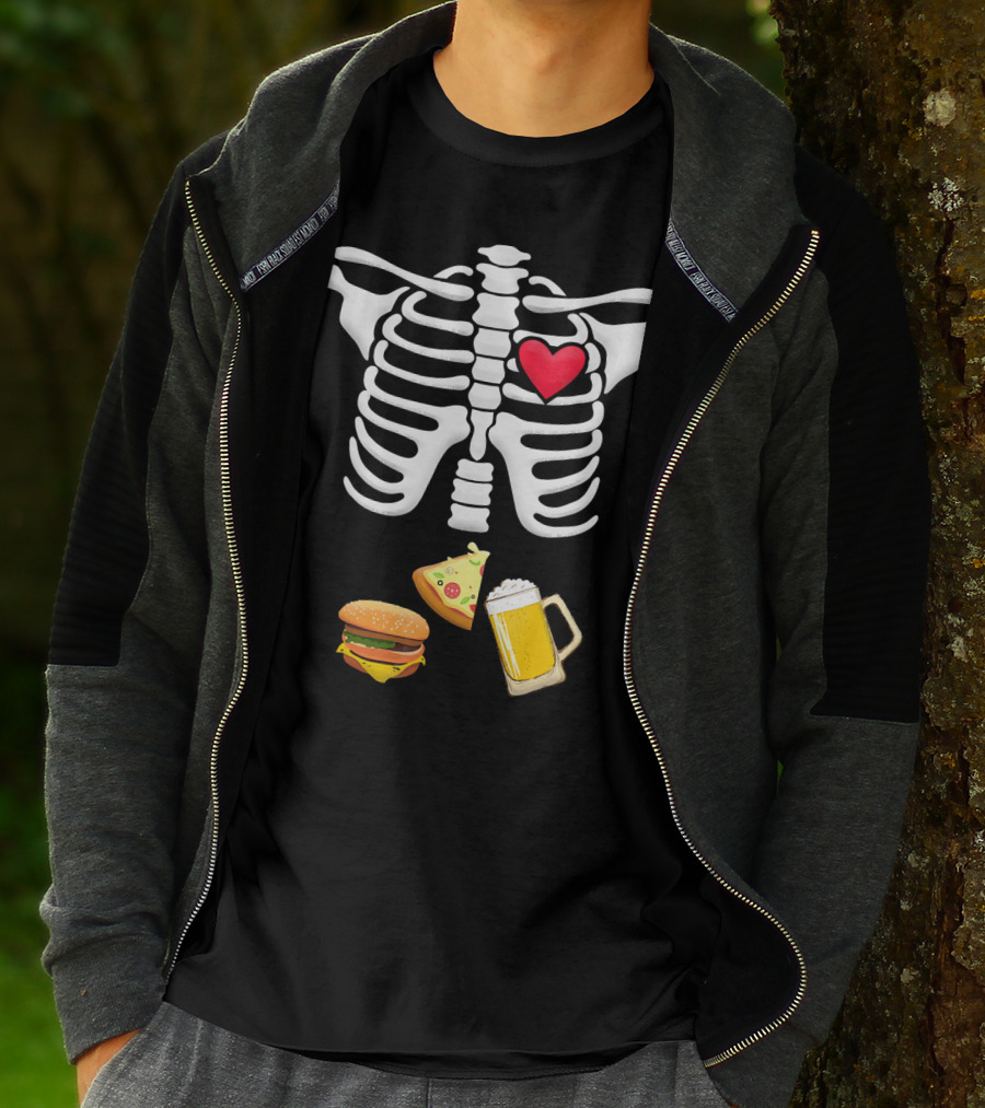 Hamburger Pizza Beer Heart Skeleton Ribs T-Shirt