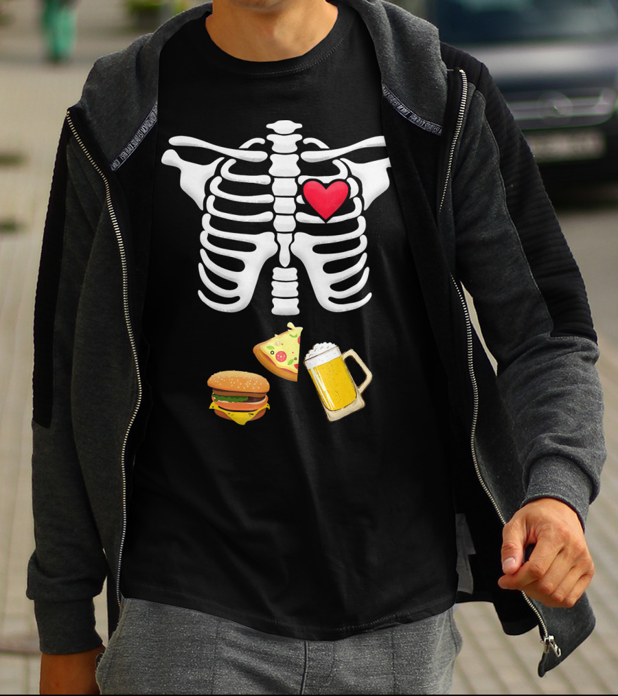 Hamburger Pizza Beer Heart Skeleton Ribs T-Shirt