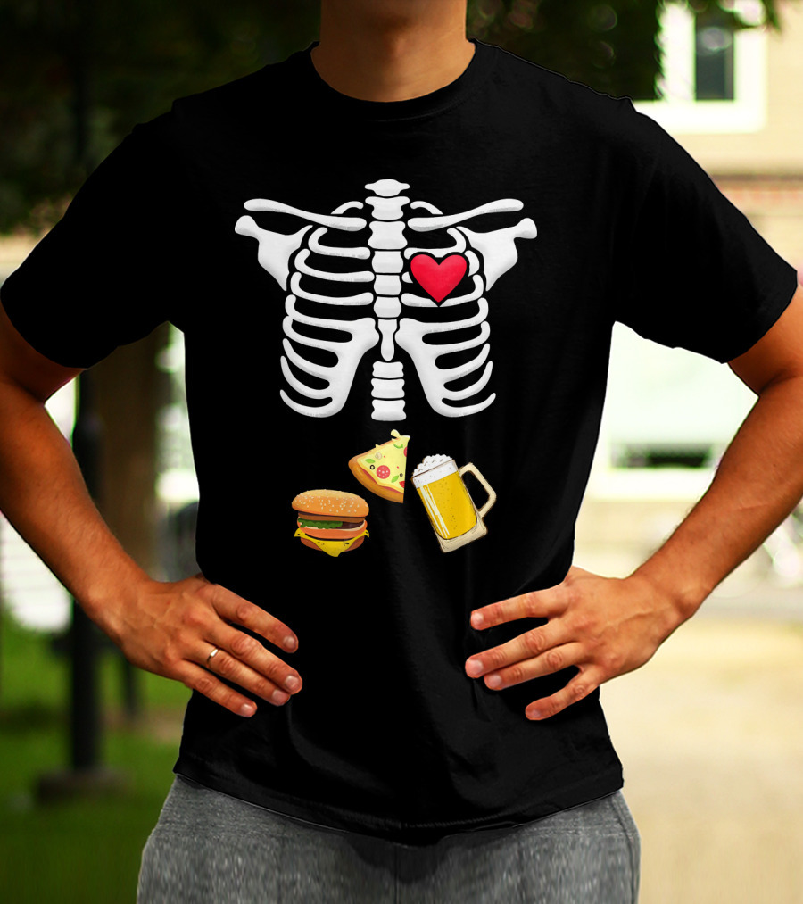 Hamburger Pizza Beer Heart Skeleton Ribs T-Shirt