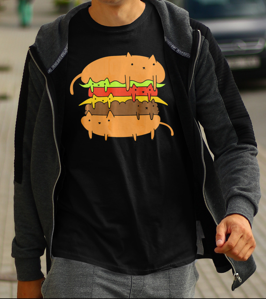 Cute Kawaii Cat Cheese Burger Adorable Layers T-Shirt