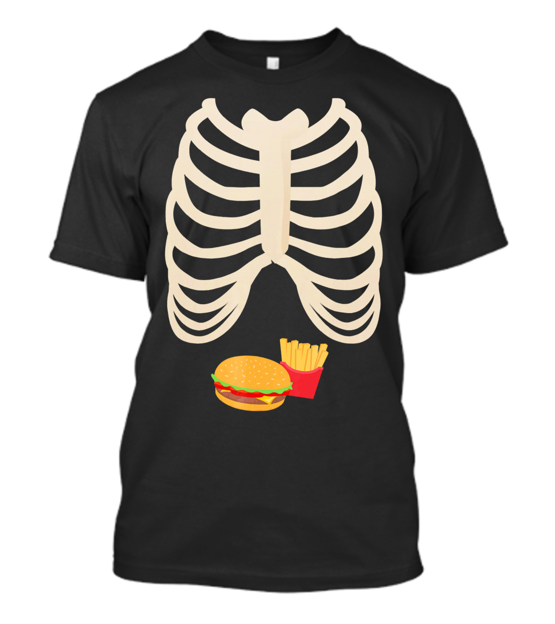 Halloween Skeleton Rib Cage Xray Burger And Fries T-Shirt