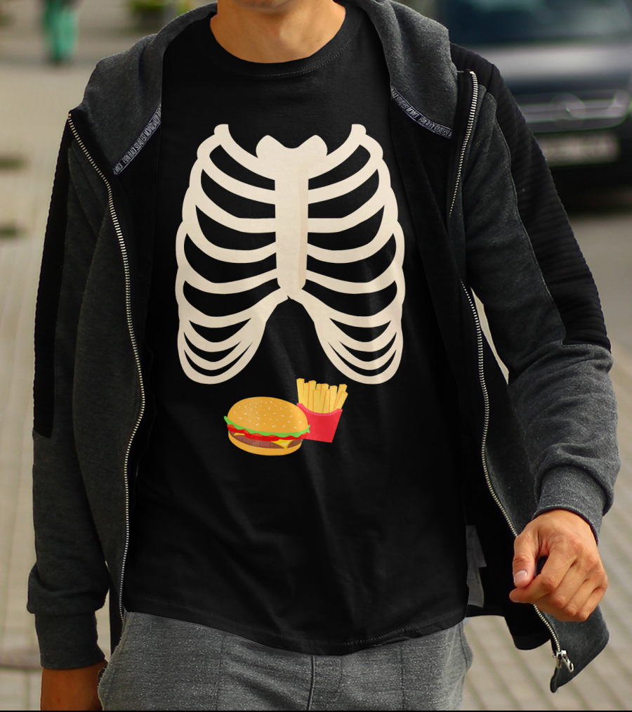 Halloween Skeleton Rib Cage Xray Burger And Fries T-Shirt