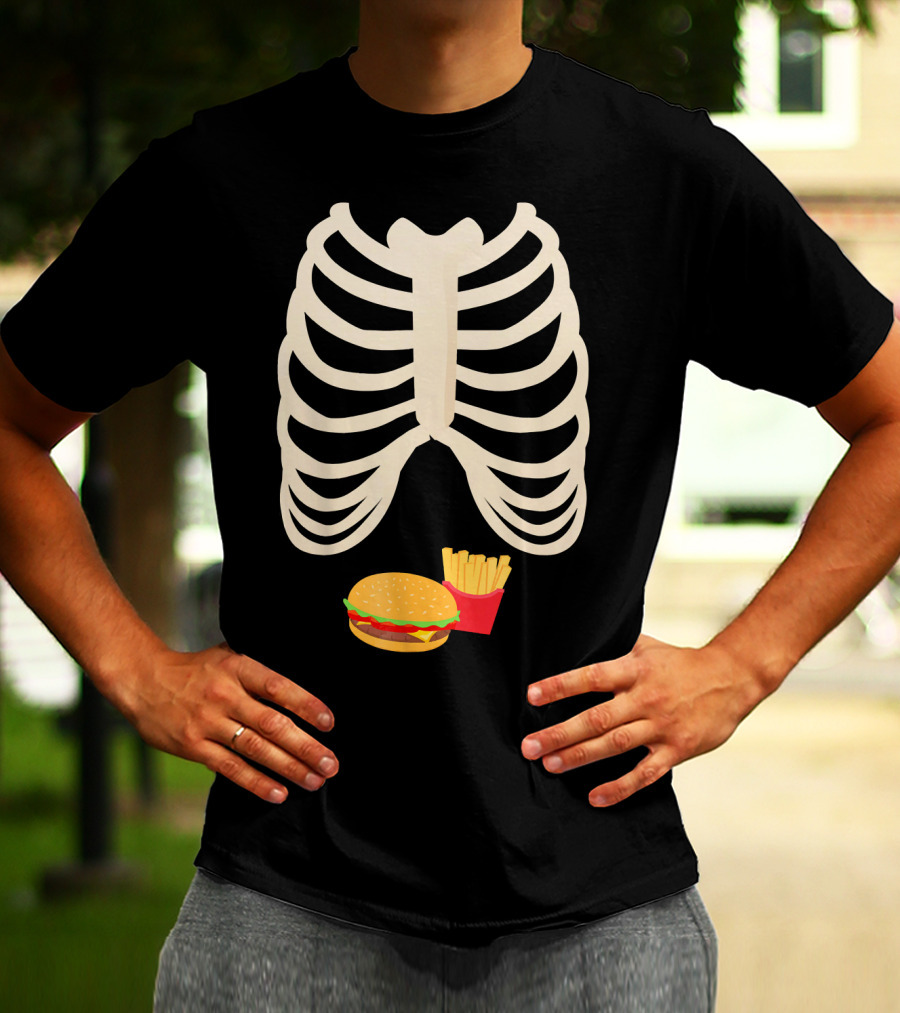 Halloween Skeleton Rib Cage Xray Burger And Fries T-Shirt