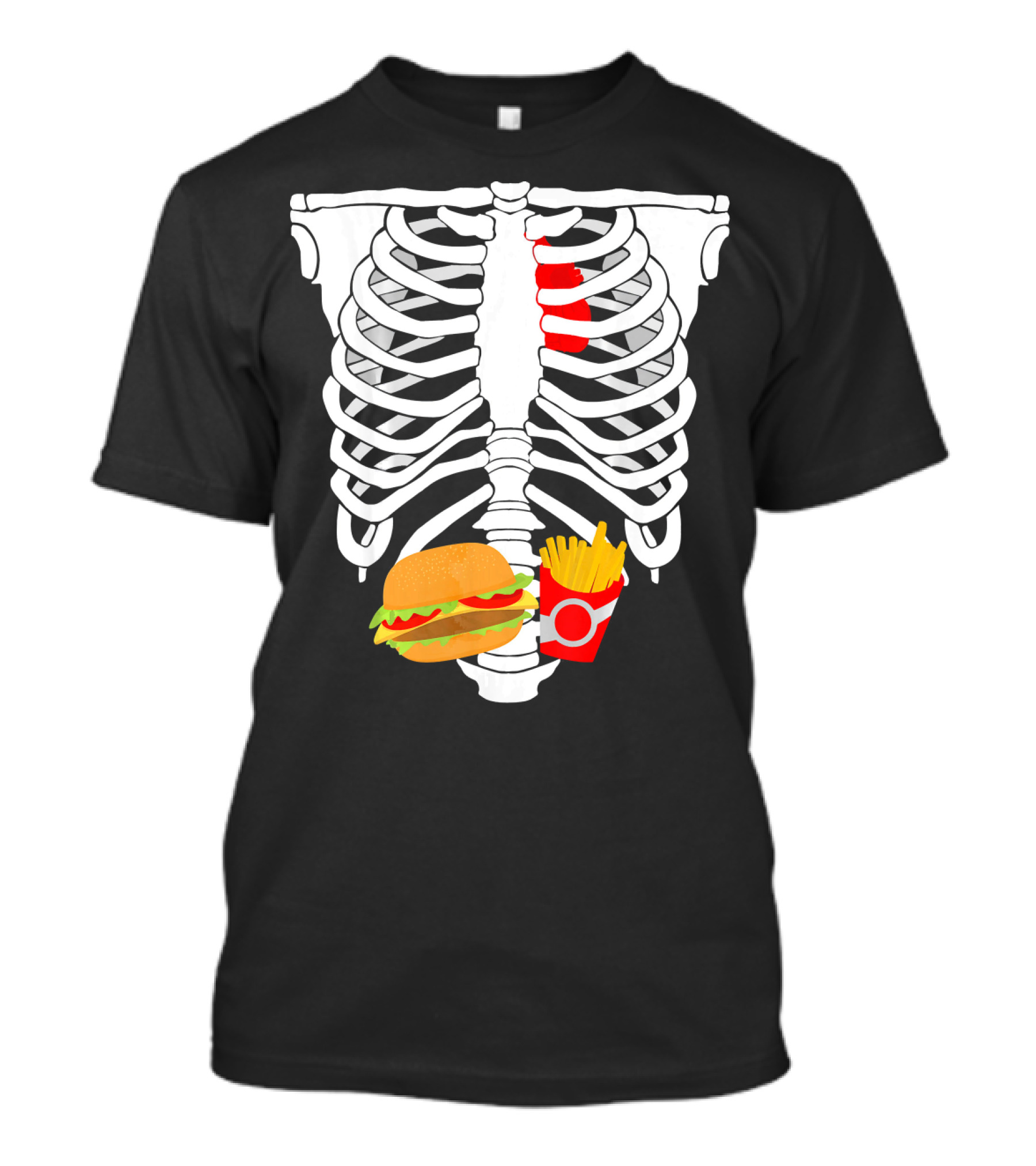 Skeleton Ribcage With Burger And Fries T-Shirt