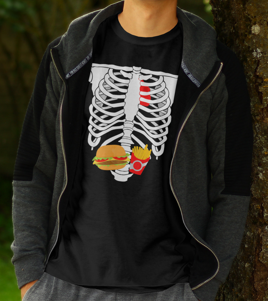 Skeleton Ribcage With Burger And Fries T-Shirt