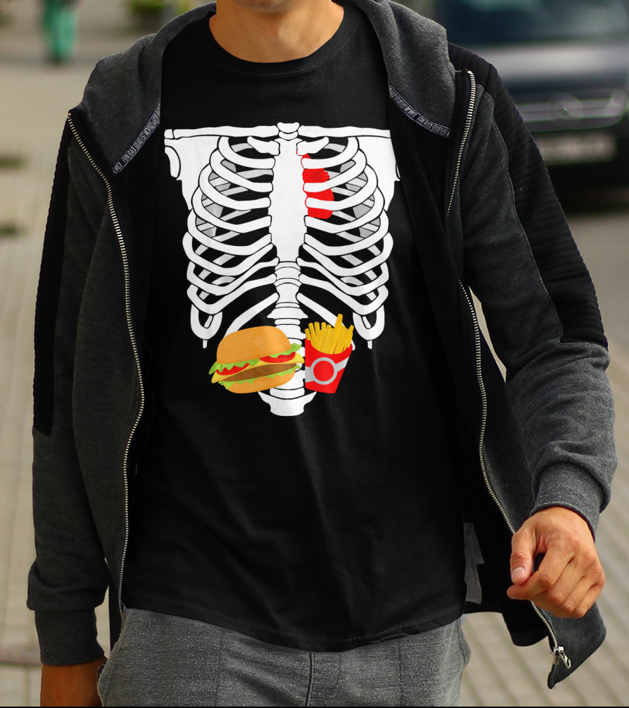 Skeleton Ribcage With Burger And Fries T-Shirt