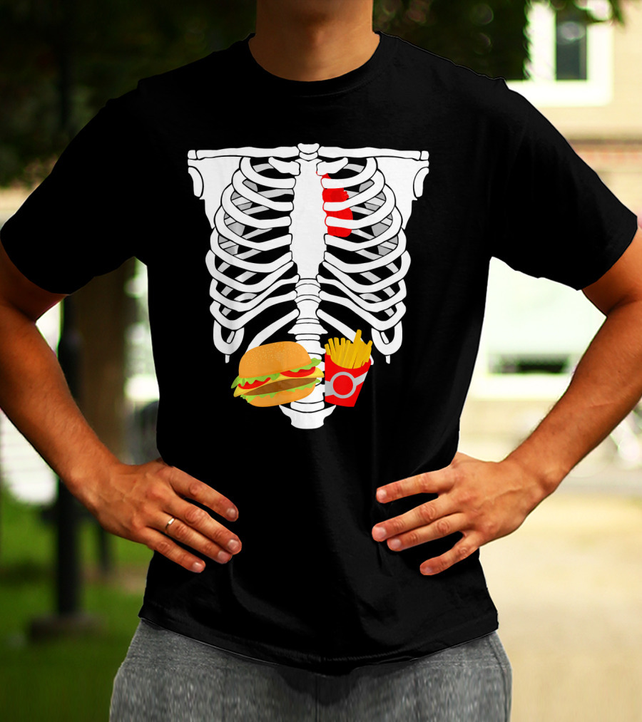 Skeleton Ribcage With Burger And Fries T-Shirt