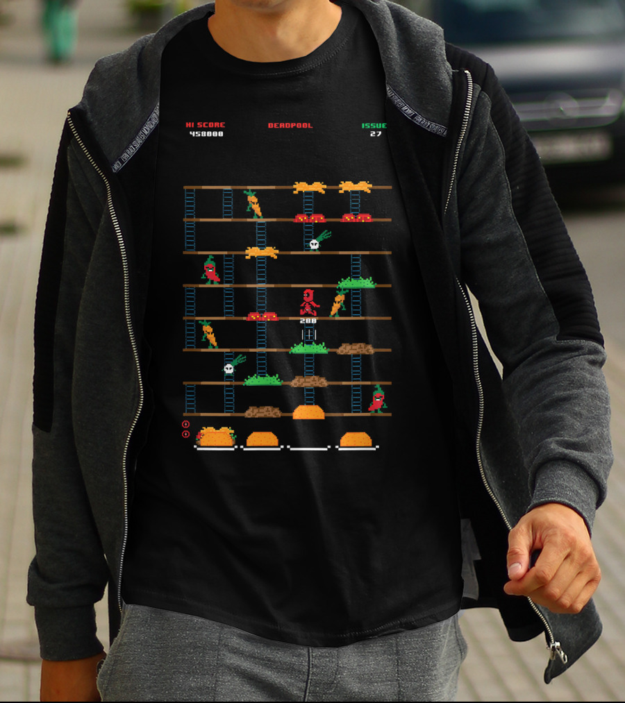 Marvel Deadpool Retro Gaming High Score Issue 27 Burger Time T-Shirt