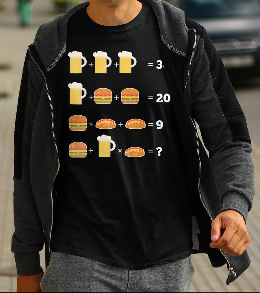 Beer And Hamburger Hot Dog Math Puzzle Equation T-Shirt